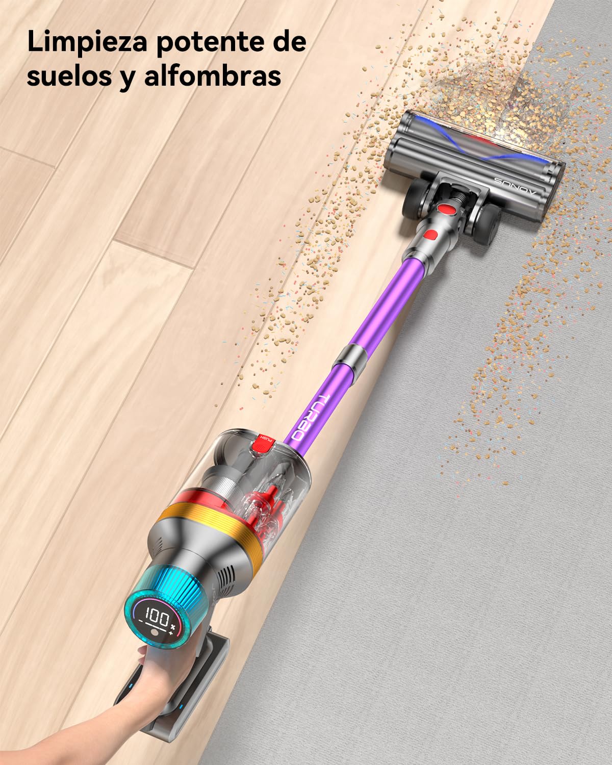 Zyvac Kabelloser Staubsauger 600W 58kPa – 75 Min Laufzeit, Doppelter 1,8L Staubbehälter, Leistungsstarker Akku-Staubsauger, Ideal für Tierhaare