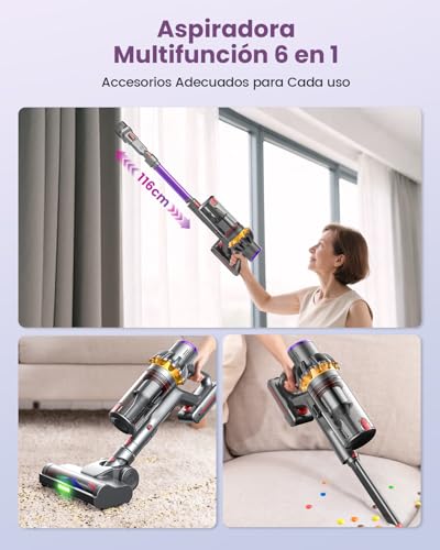 Zyvac Kabelloser Staubsauger 580W 45kPa – 70 Min Laufzeit, 1,8L Staubbehälter, Anti-Verhedderungs-Bürste, Touchdisplay, Wandladung, 6-in-1, Ideal für Haustiere