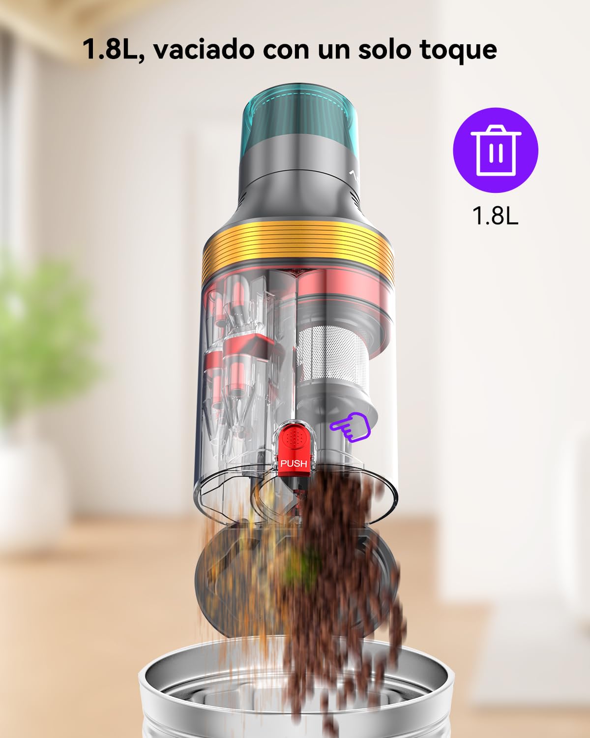 Zyvac Kabelloser Staubsauger 600W 58kPa – 75 Min Laufzeit, Doppelter 1,8L Staubbehälter, Leistungsstarker Akku-Staubsauger, Ideal für Tierhaare