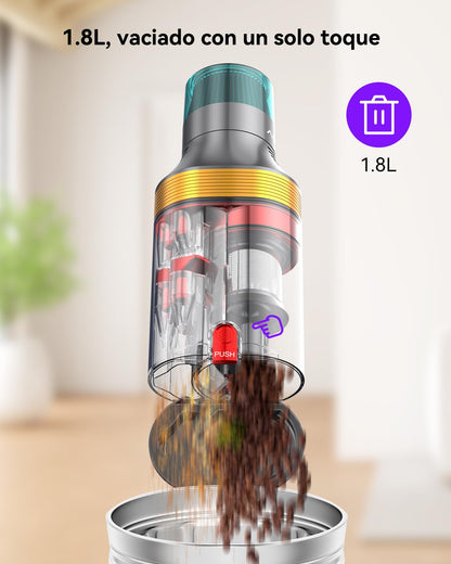 Zyvac Kabelloser Staubsauger 600W 58kPa – 75 Min Laufzeit, Doppelter 1,8L Staubbehälter, Leistungsstarker Akku-Staubsauger, Ideal für Tierhaare