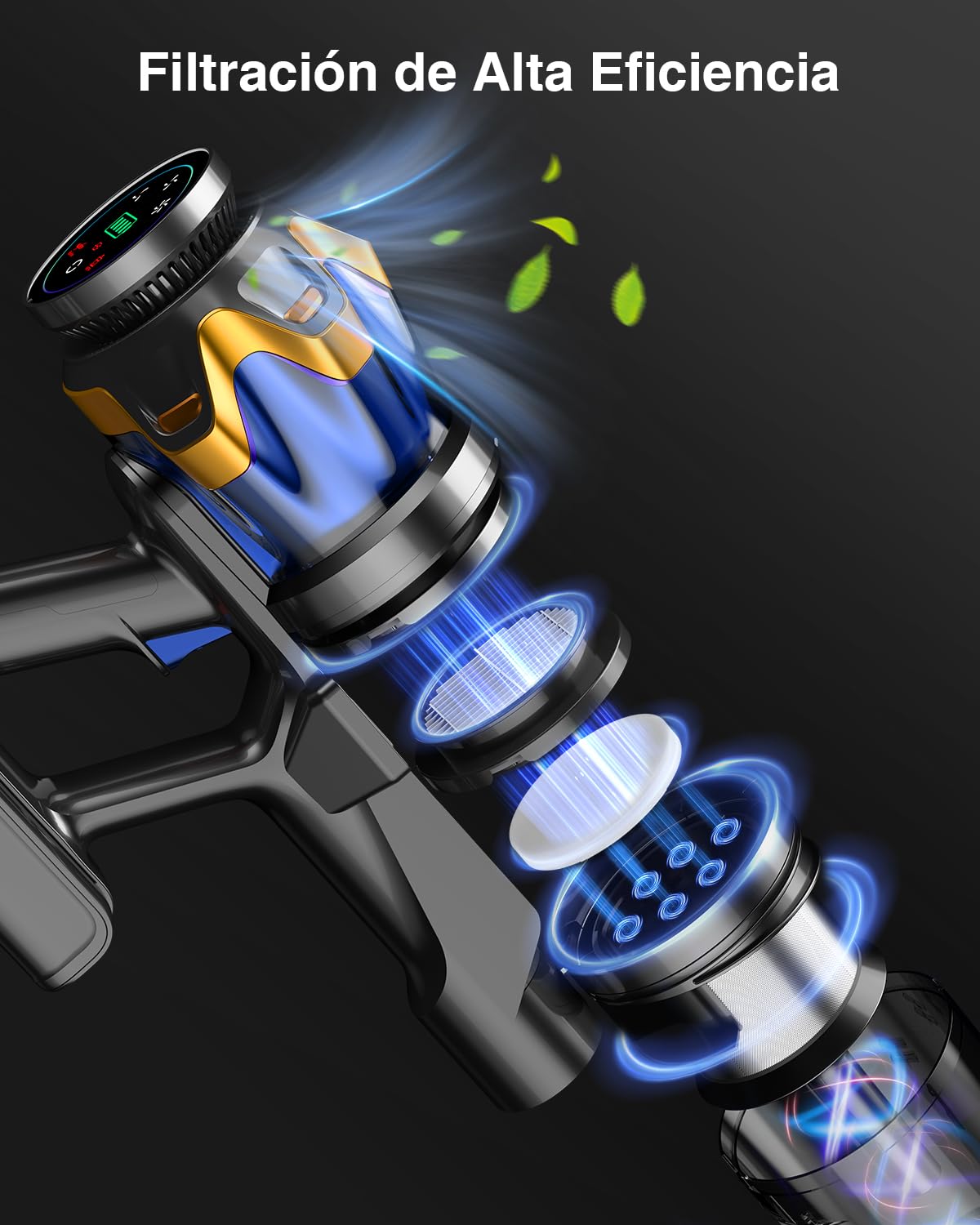 Zyvac Kabelloser Staubsauger 580W 48kPa – 65 Min Laufzeit, 1,6L Staubbehälter, LED-Touchdisplay, 8-stufige Filtration, Selbststehend, Ideal für Haustiere