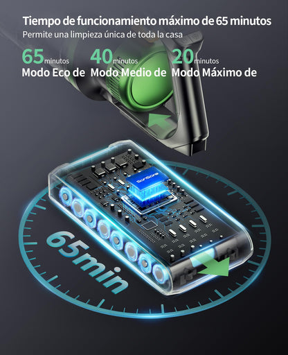 Zyvac Kabelloser Staubsauger 600W 50kPa – 65 Min Eco-Laufzeit, 1,8L Staubbehälter, LED-Display, Anti-Verhedderungs-Bürste, Für Böden Teppiche Auto