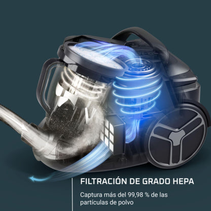 Zyvac Leiser Beutelloser Bodenstaubsauger 59 dB – EffiTech Motor, HEPA-Filter, Niedriger Energieverbrauch, Großer Aktionsradius