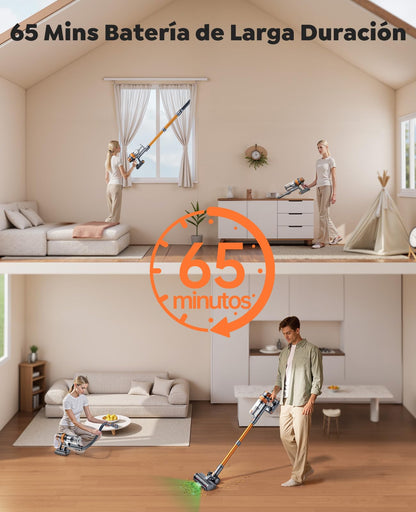 Zyvac Kabelloser Staubsauger 600W 50kPa – 65 Min Eco-Laufzeit, 1 m Flexschlauch, Anti-Verhedderungs-Bürste mit LED-Licht, Wandladung, Ideal für Haustiere & Auto